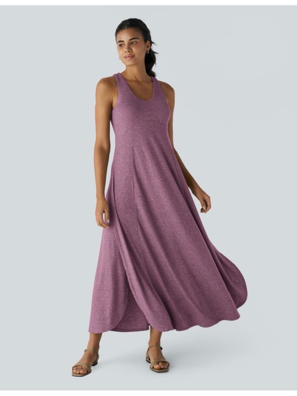 HALARA U Neck Flowy Maxi Casual Tank Dress in Red Violet Floral Yarn